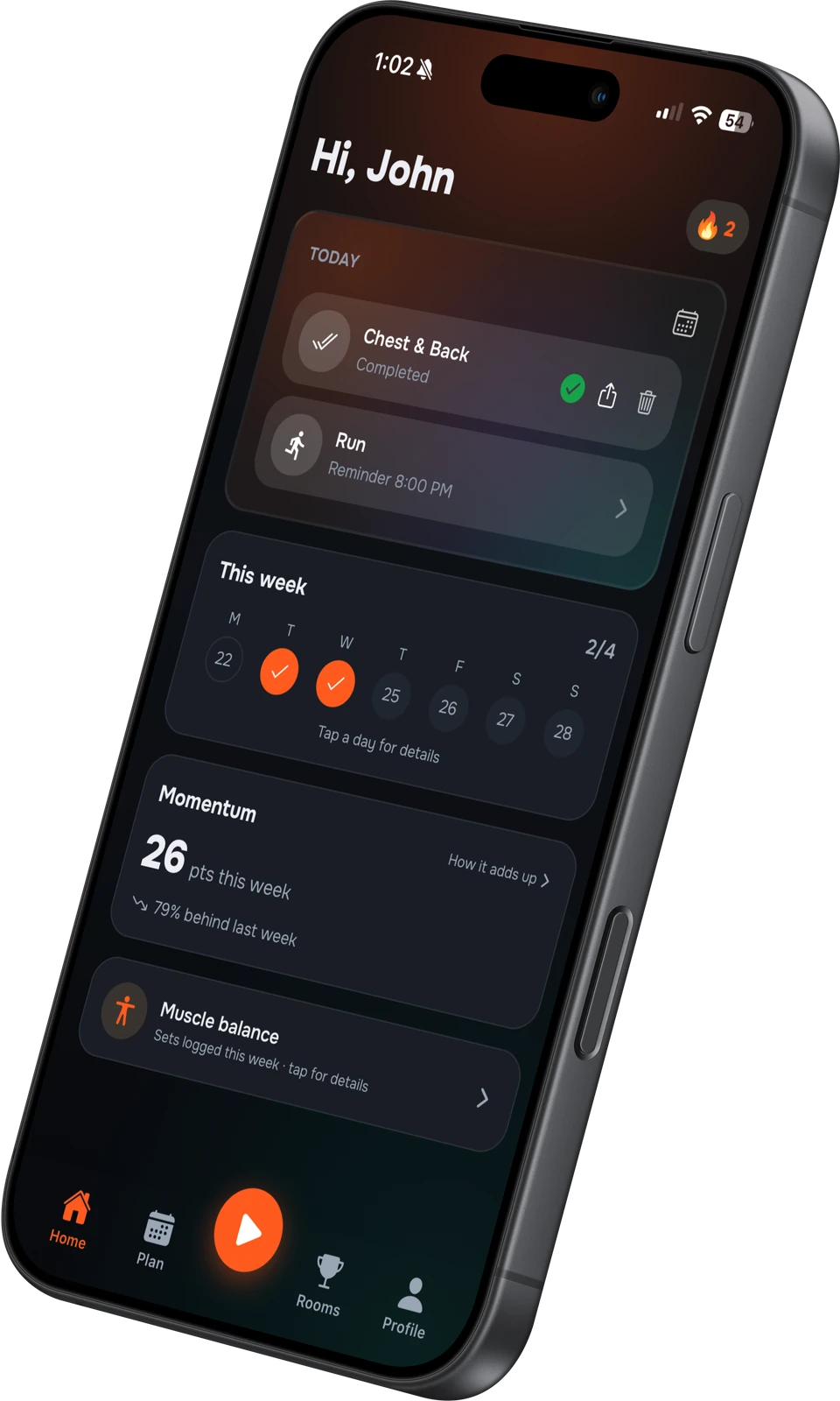 Strakk app: Home dashboard